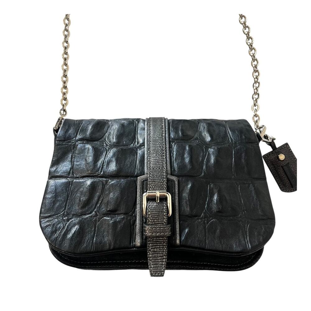 Longchamp Y2K Vintage More Is More Croc Embossed Leather Chain Crossbody Bag